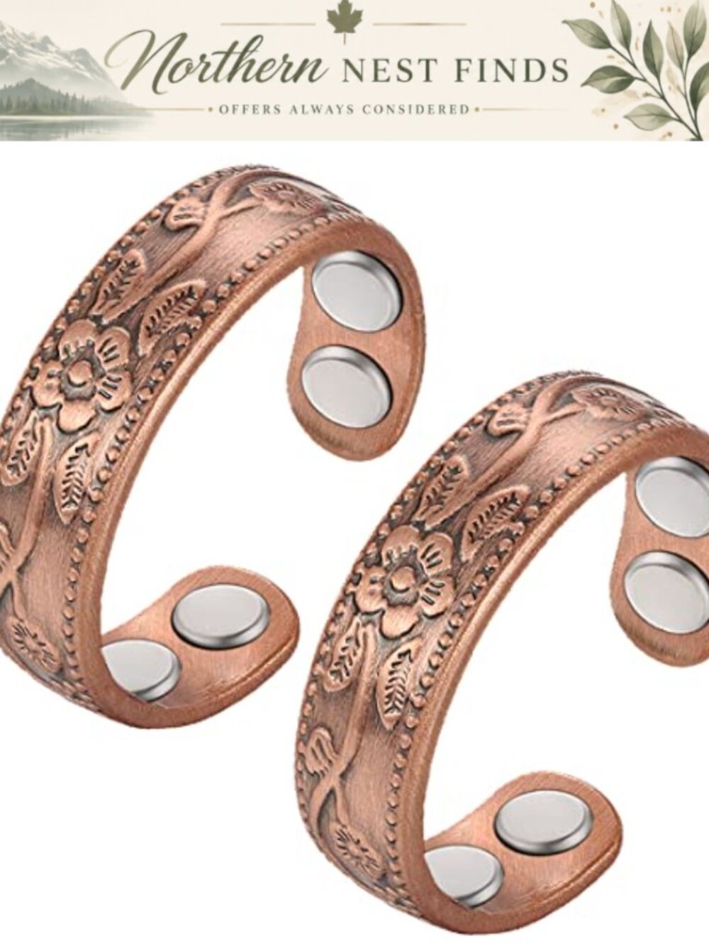 2PCS Copper Rings for Women Adjustable Solid Pure Open Circle Set